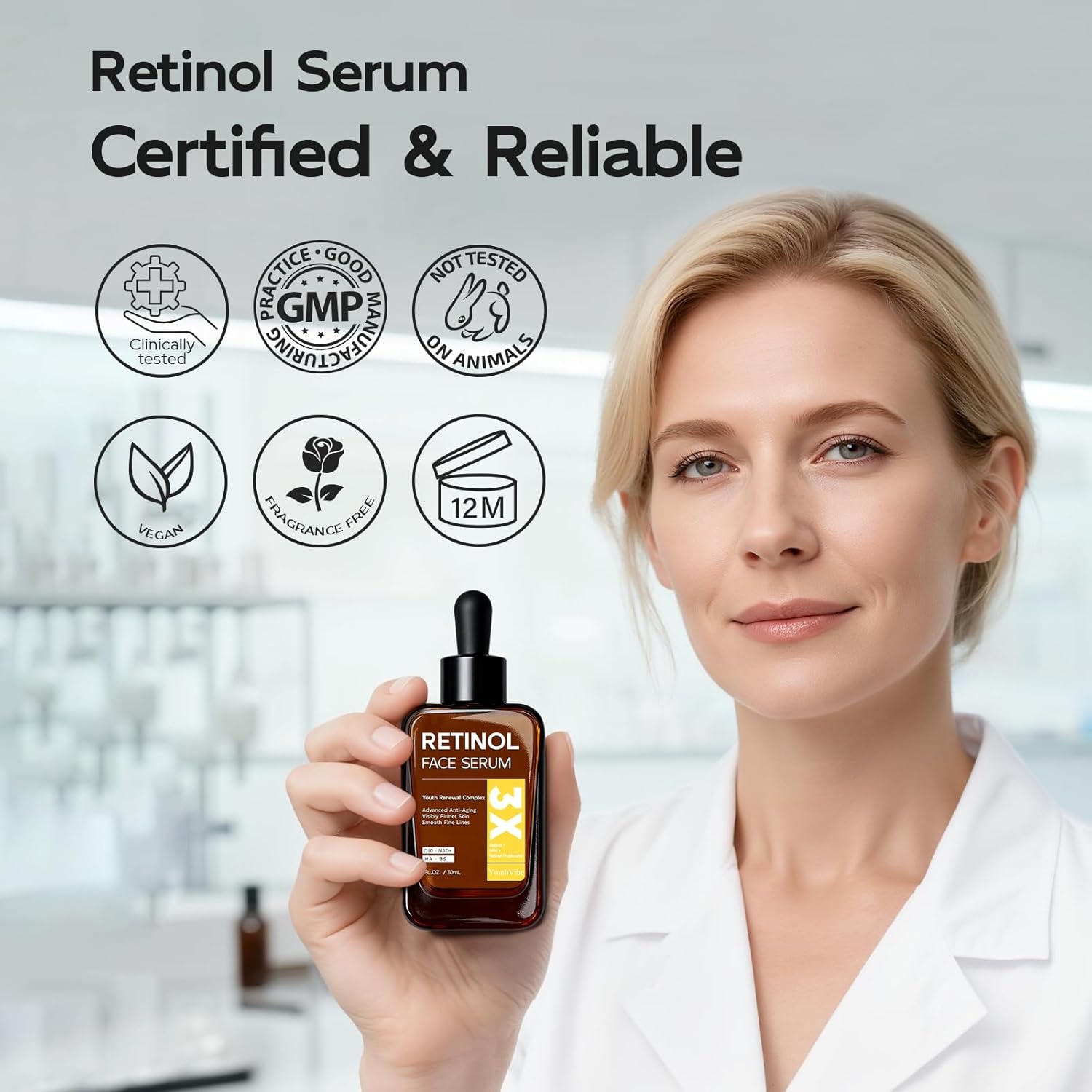 Retinol Serum for Face, Anti Aging & Anti Wrinkle B5 Resurfacing Retinol Serum with Niacinamide, Collagen & Hyaluronic Acid, Smooths Wrinkles & Fine Lines, Dark Spot Corrector, Brighten Dullness