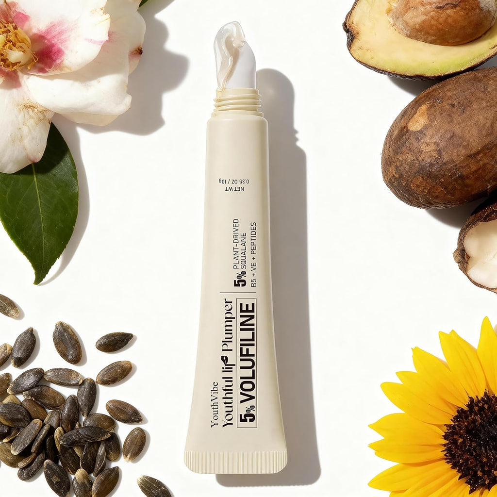 YouthVibe Hydrating Lip Primer & Plumper Gloss - 5% Volufiline, Squalane, Shea Butter, Collagen, Peptide & PDRN - Plumping, Anti-Aging, Nourishing Lip Care for Smoother, Softer Lips