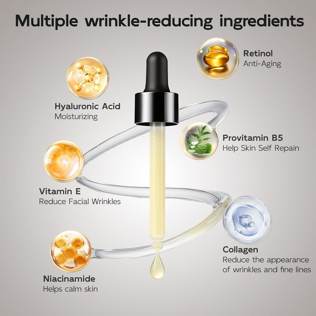 Retinol Serum for Face, Anti Aging & Anti Wrinkle B5 Resurfacing Retinol Serum with Niacinamide, Collagen & Hyaluronic Acid, Smooths Wrinkles & Fine Lines, Dark Spot Corrector, Brighten Dullness